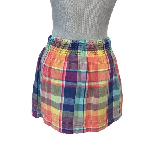 Hollister Plaid Multi Color Lined Skirt Pull on 2 Front Pockets Size Small Linen - Picture 4 of 13
